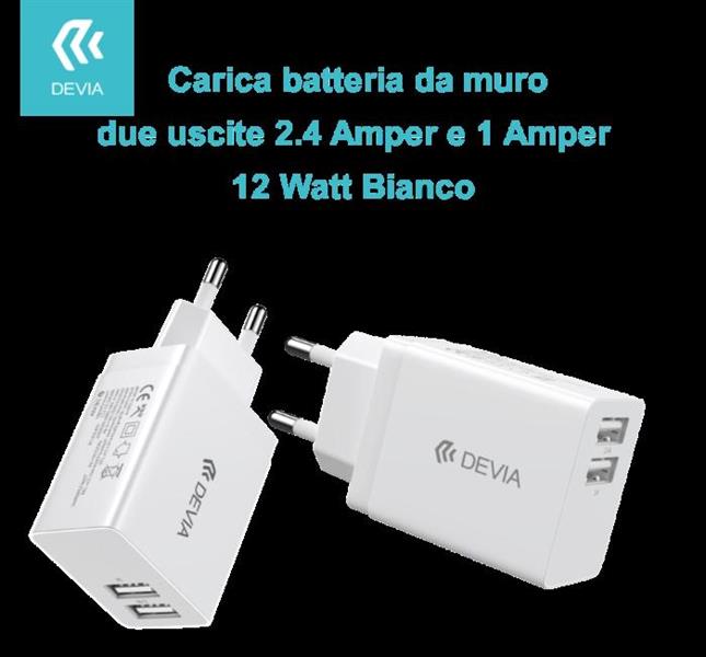 DEVIA CARICA BATTERIA 2 USCITE 2.4 A e 1 A 12 WATT WHITE