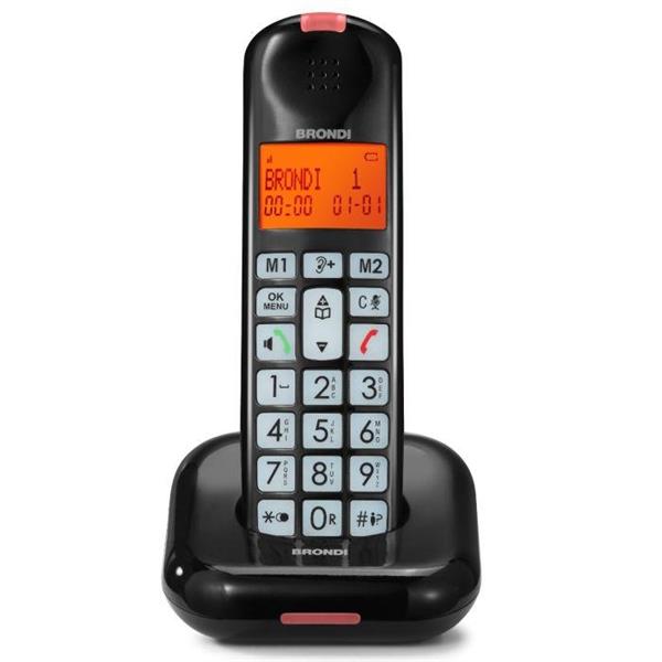 TELEFONO CORDLESS BRONDI BRAVO MOON BLACK SENIOR DECT100 VIVAVOC