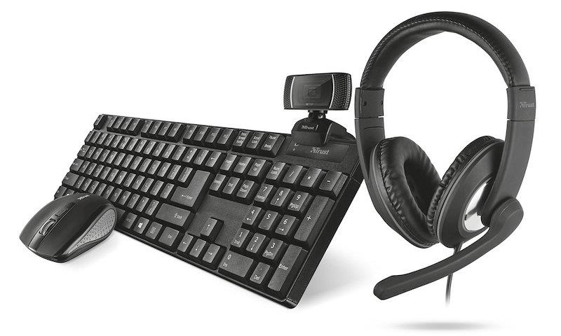 KIT TRUST QOBY SET 4-IN-1 TASTIERA+MOUSE+WEBCAM+CUFFIE CON MIC.