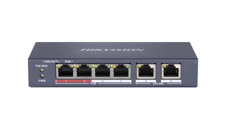 SWITCH HIKVISION 4*LAN + 2*P 10/100M POE BUDGET 35W METALLICO